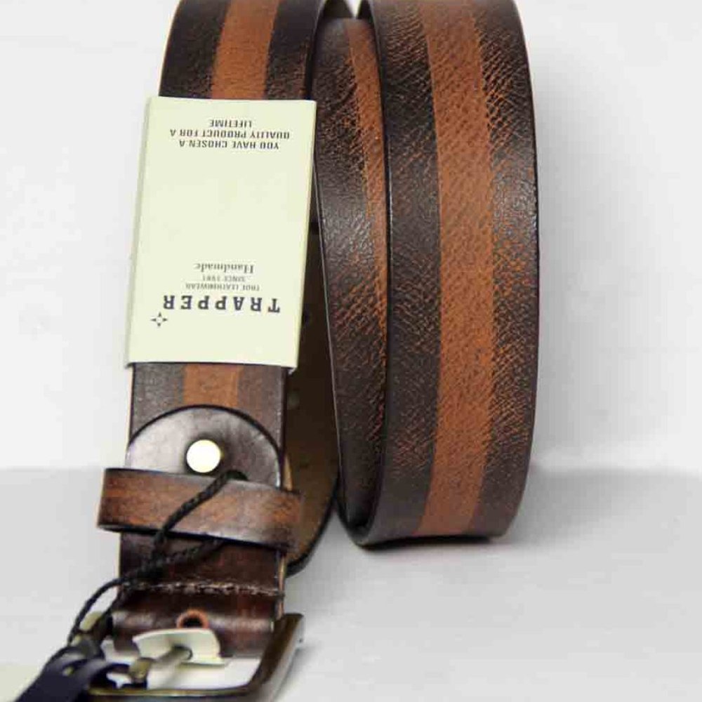Trapper Brand Handmade Leather Belt Brown Orange Men's Size 44-46